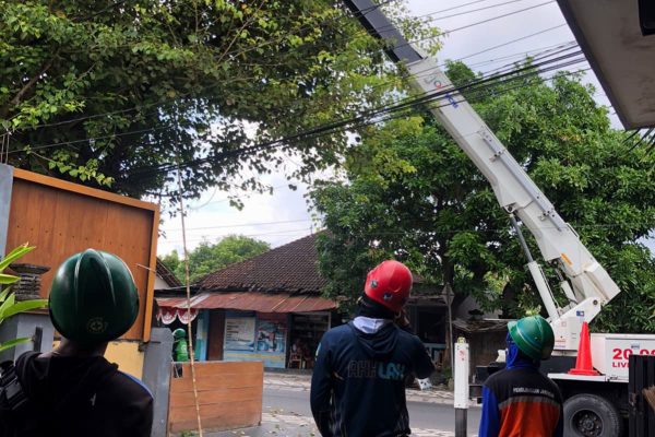Dinas Pemelihara Jaringan Tertibkan Kabel Listrik Tersangkut Pohon di Depan Hotel Orizatha, Mataram
